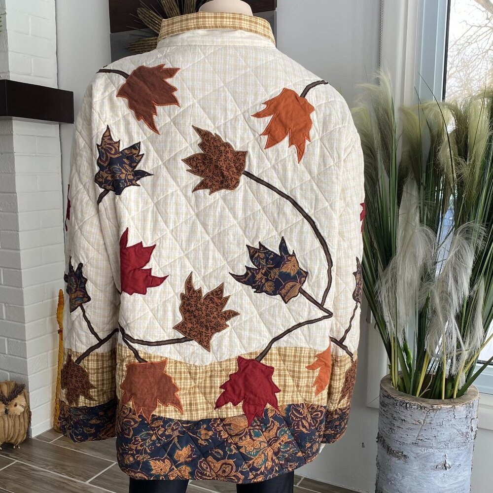 Patch Magic Reversible Quilted Cotton Jacket Autumn Leaf Plus Sz - Picture 3 of 12